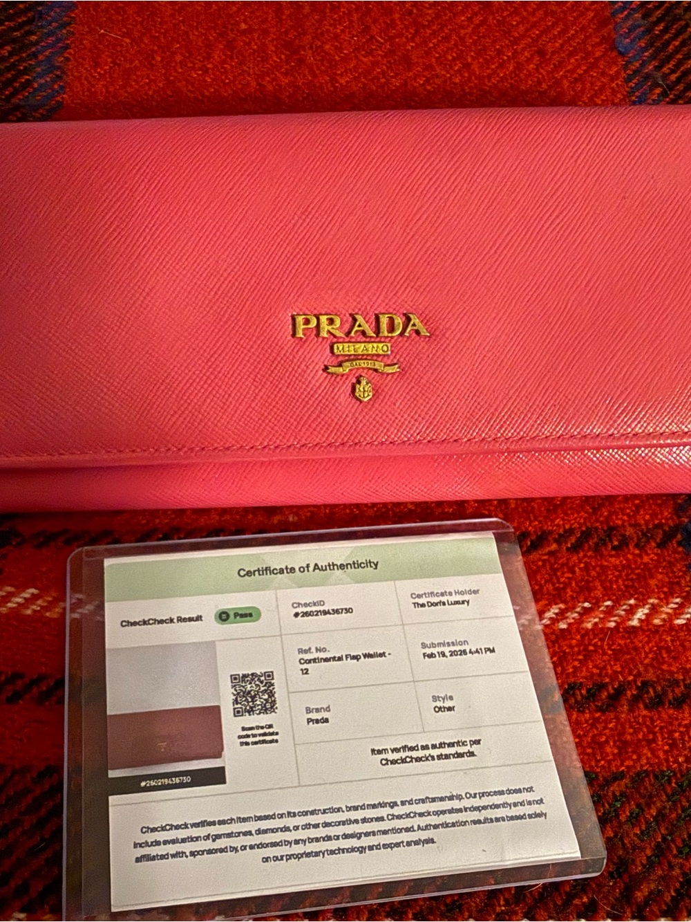 Prada Pink Saffiano Leather Wallet with Gold Logo